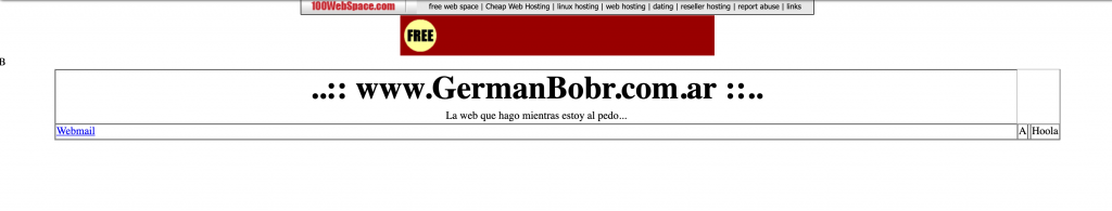 Screenshot de mi web en 2008 donde se lee "La web que hago mientras estoy al pedo..."